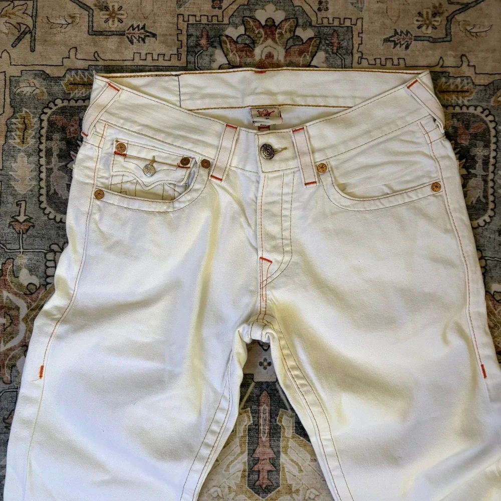 Vintage True Religion Mens White Denim Jeans Horseshoe Stitching Y2 Made in USA